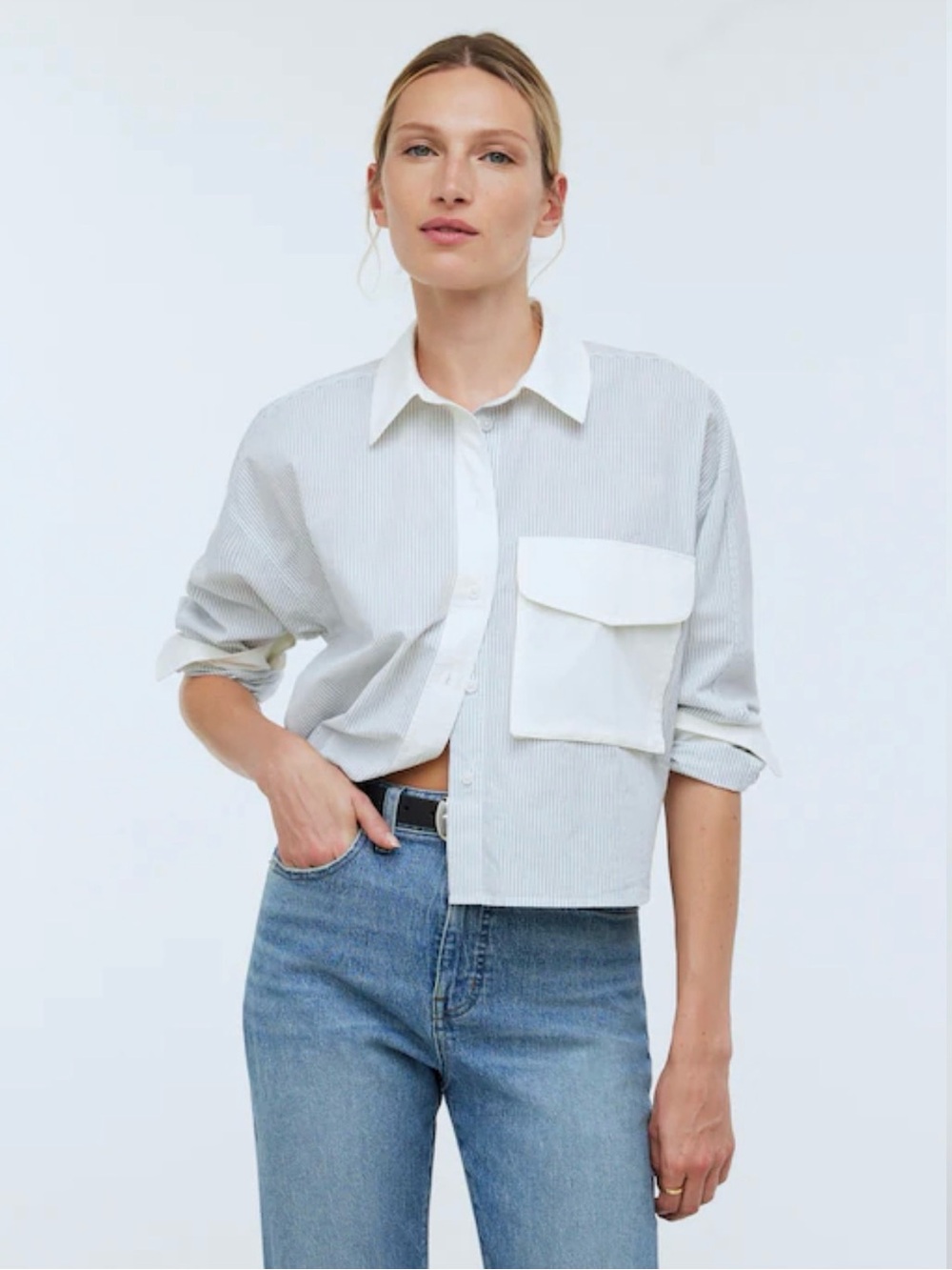 Madewell Flat Pocket Crop Button Up Poplin Women’s small